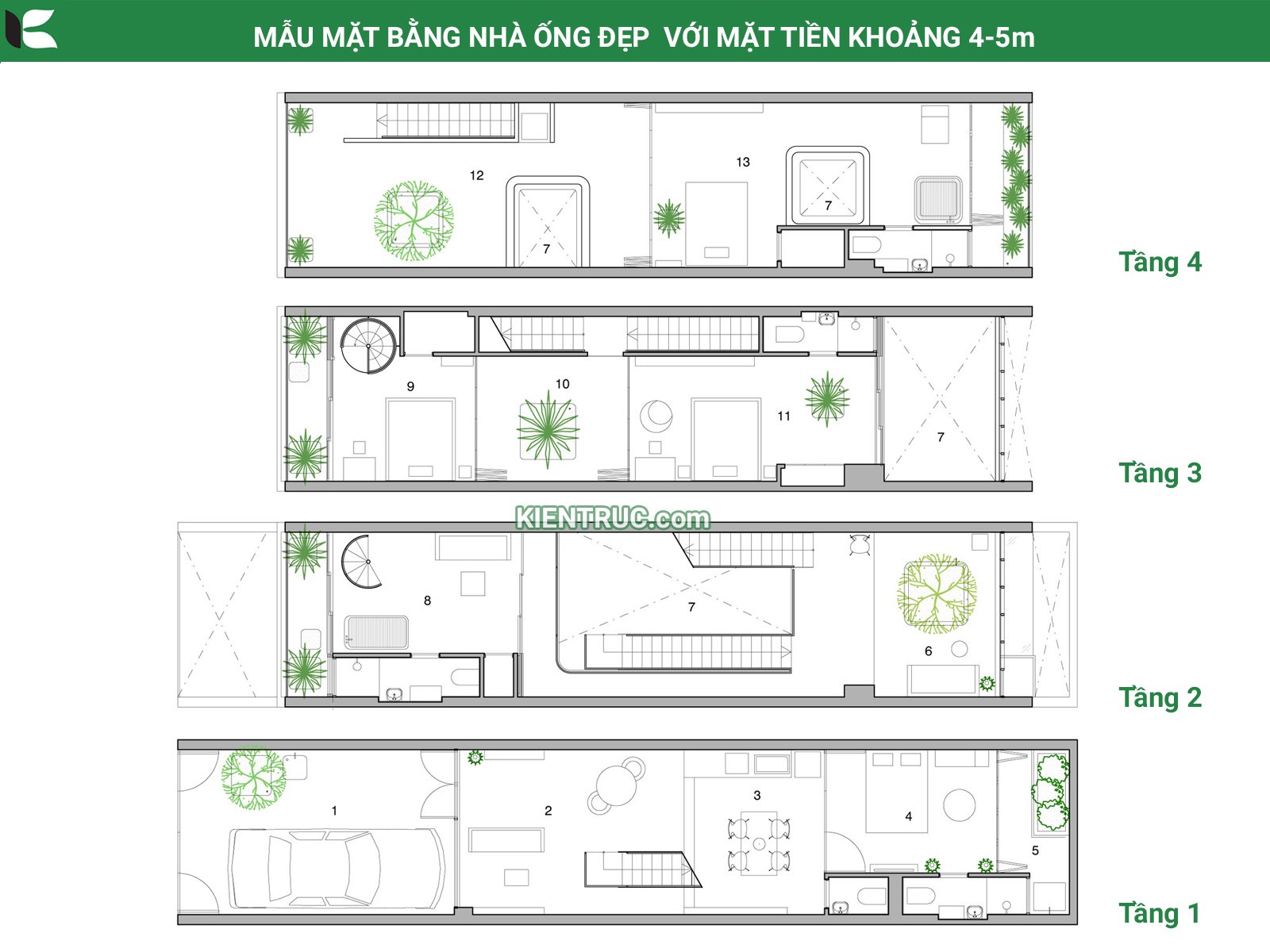 Bản vẽ mặt bằng nhà ống 4 tầng hiện đại tại Hải Phòng
