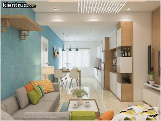 Trang trí căn hộ theo phong cách hiện đại kết hợp với gam màu tươi sáng để không gian thêm phần thoáng mát