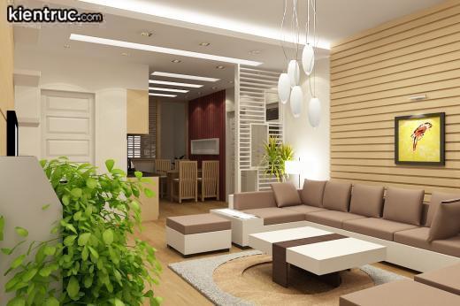 Thiết kế nội thất chung cư mini đẹp chỉ với những màu cơ bản như trắng, nâu nhạt kết hợp với cây xanh