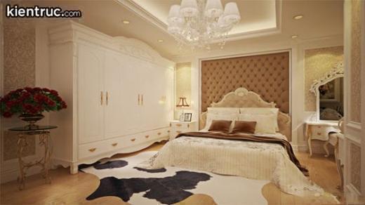 Phòng ngủ theo phong cách tân cổ điển kết hợp với tone màu trang nhã  tạo nên sự hài hòa về không gian