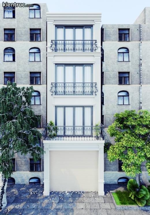 Mẫu nhà phố đẹp 4 tầng tại ĐN được nhấn nhá bằng lan can mảnh với họa tiết rất độc đáo