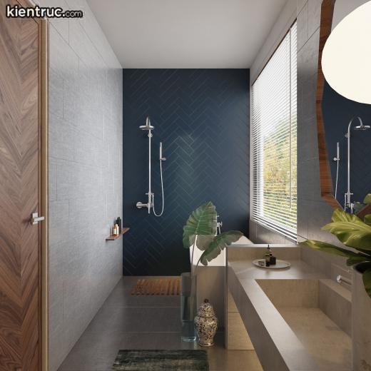 Phòng tắm hiện đại sử dụng điểm nhấn là cây xanh mang đến sự tươi mát, thoải mái cho gia chủ.