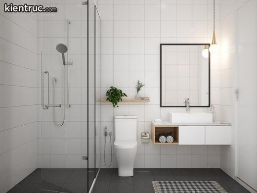 Phòng tắm hiện đại gam tường trắng tạo cảm giác gọn gàng, ngăn nắp
