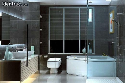Một phòng tắm với lối thiết kế nội thất hiện đại