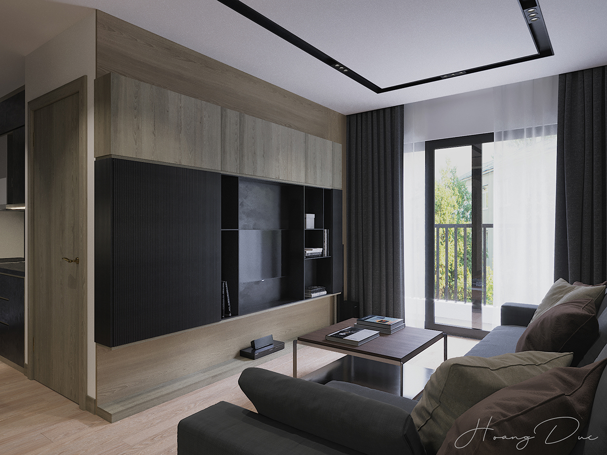 thiết kế nội thất Biệt Thự tại Hà Nội Thiết kế 3d phòng khách tông đen 2 1537927513