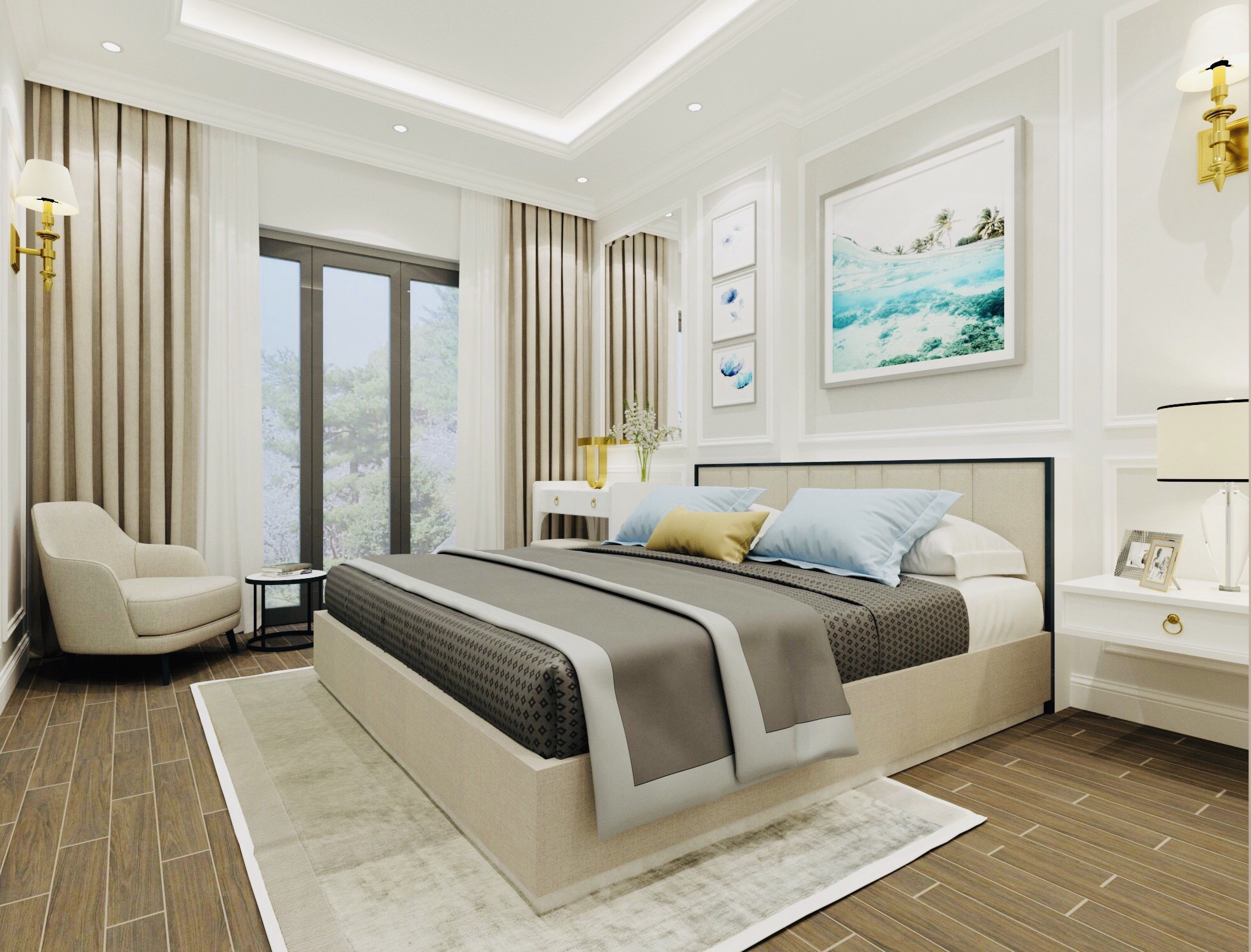 Thiết kế nội thất Chung Cư tại Hà Nội Thiết kế nội thất căn hộ tân cổ điển 96m2 dự án Thăng Long Capital 1602745619 5