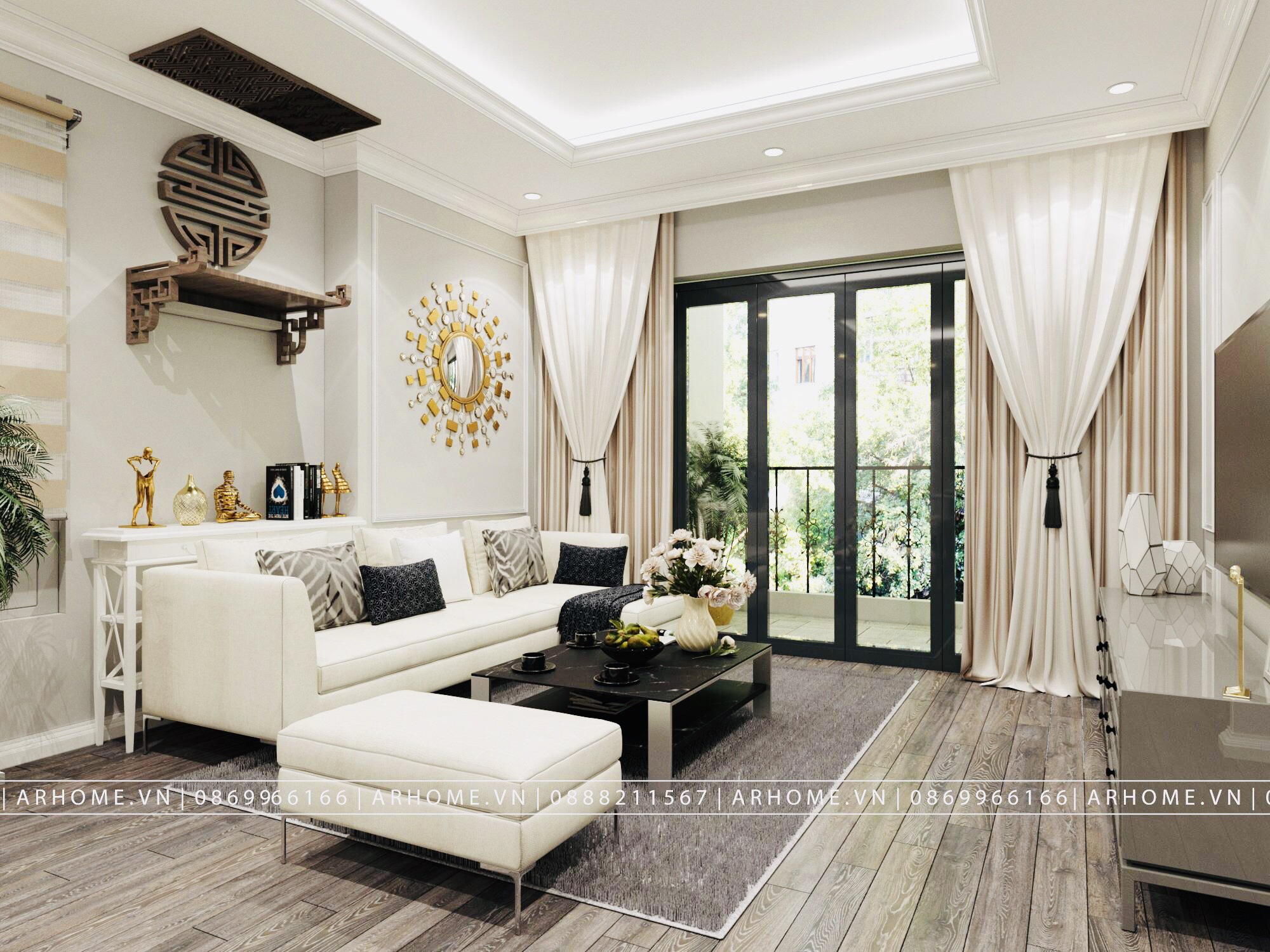 Thiết kế nội thất Chung Cư tại Hà Nội Thiết kế nội thất căn hộ tân cổ điển 96m2 dự án Thăng Long Capital 1602745620 0